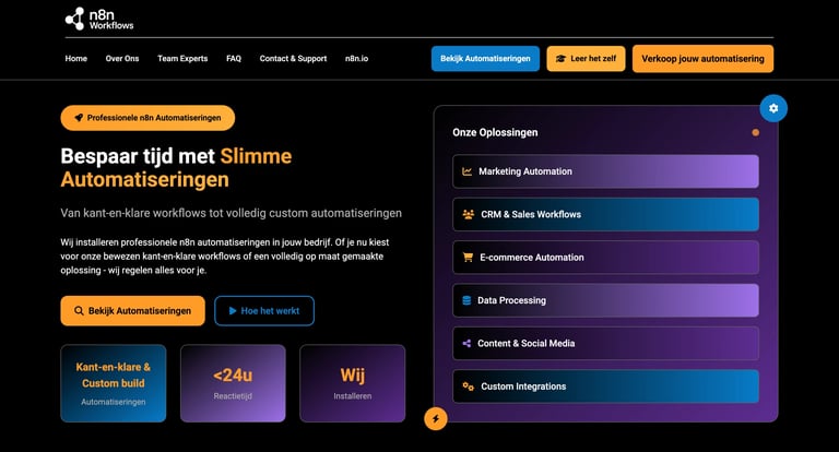 Website header showing Slimme Automatiseringen service with workflow options and automation features